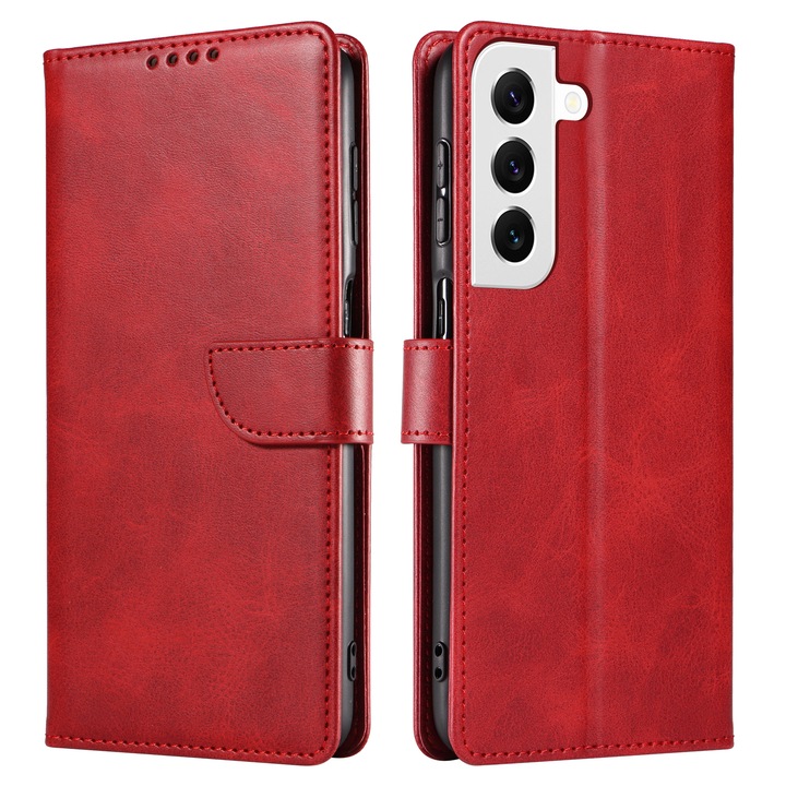 Samsung Galaxy S23 bőr tok, mágneses záródás, kártyatartó, állvány, borvörös