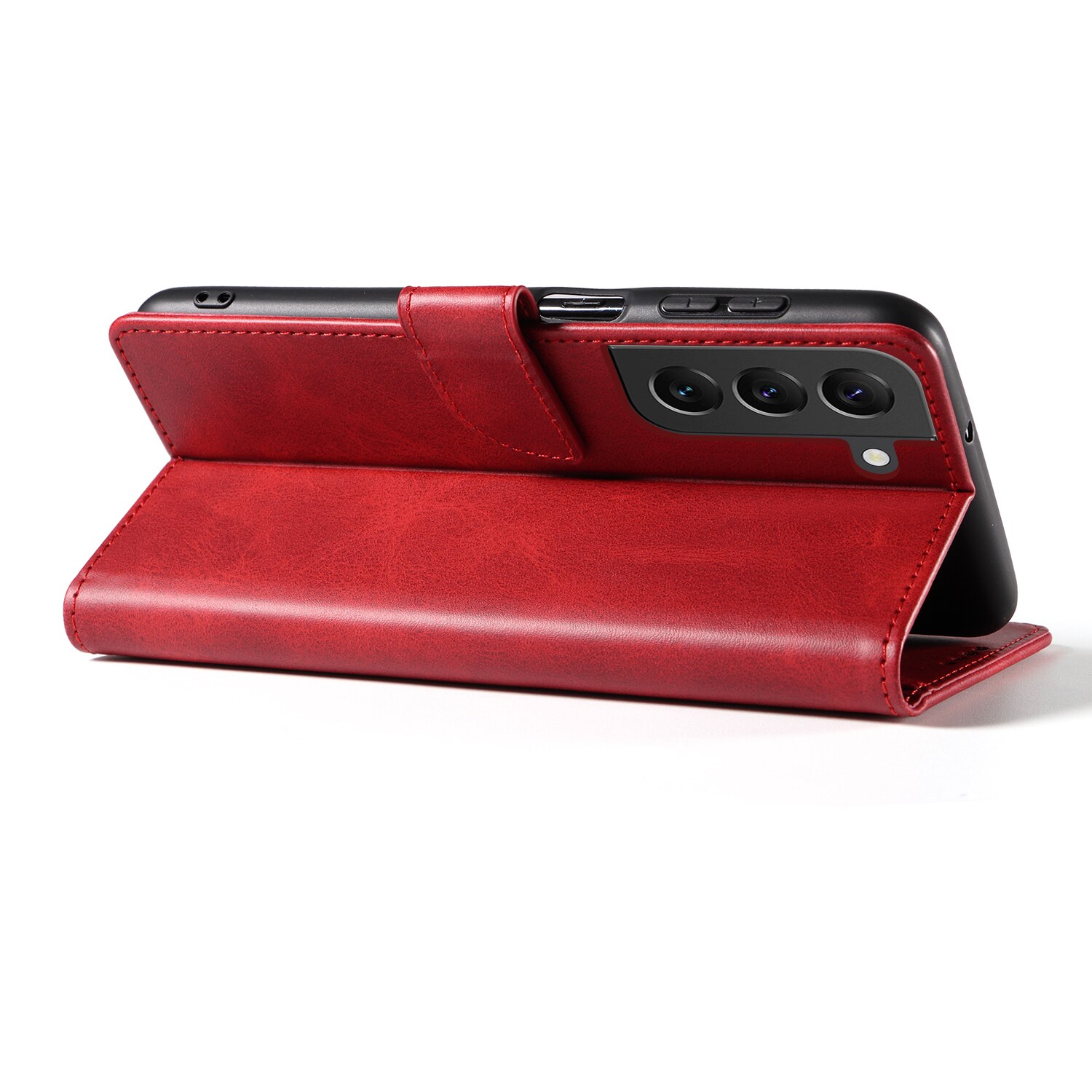 Husa din piele pentru Samsung Galaxy S23 Plus, inchidere magnetica, suport card, suport, rosie vin