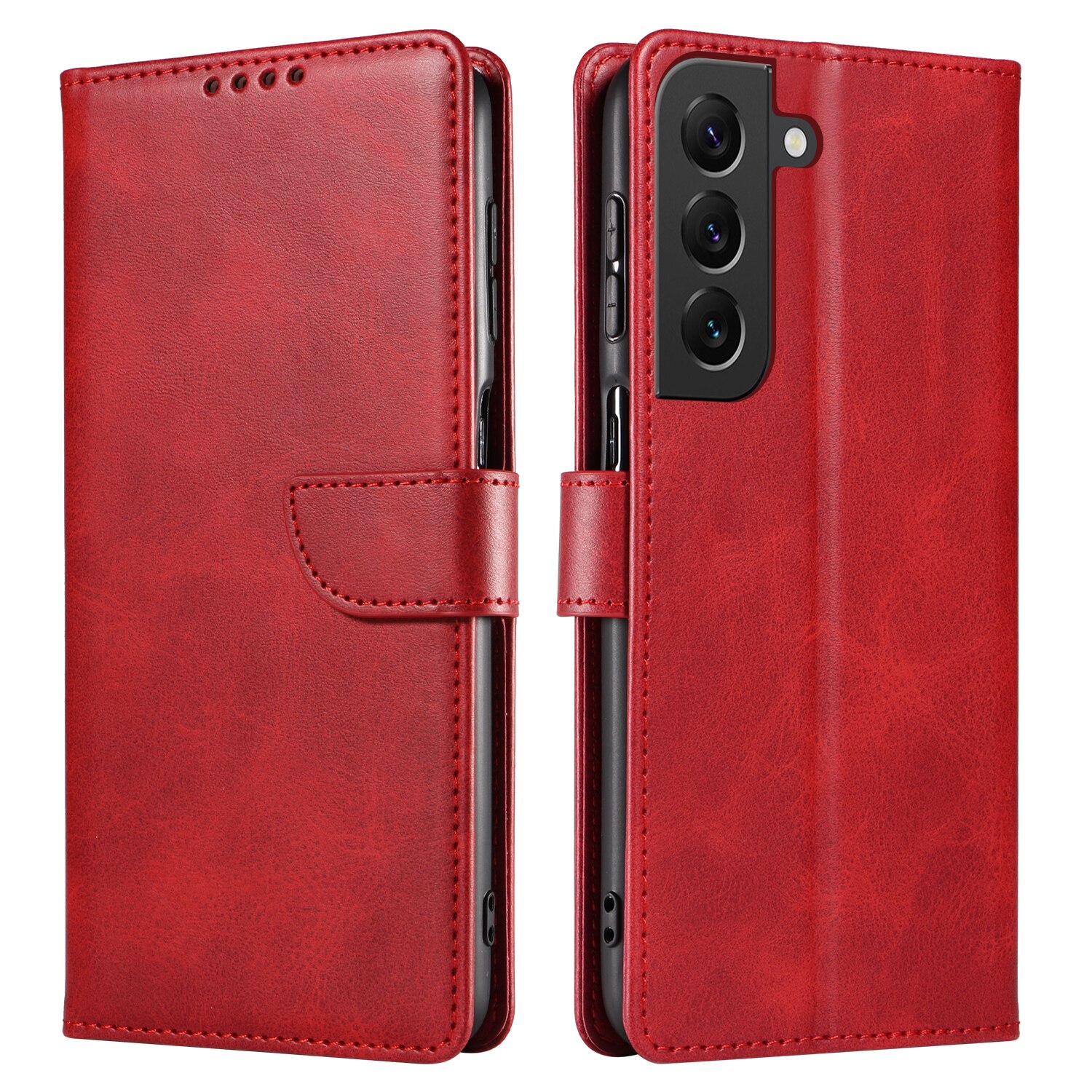 Husa din piele pentru Samsung Galaxy S23 Plus, inchidere magnetica, suport card, suport, rosie vin