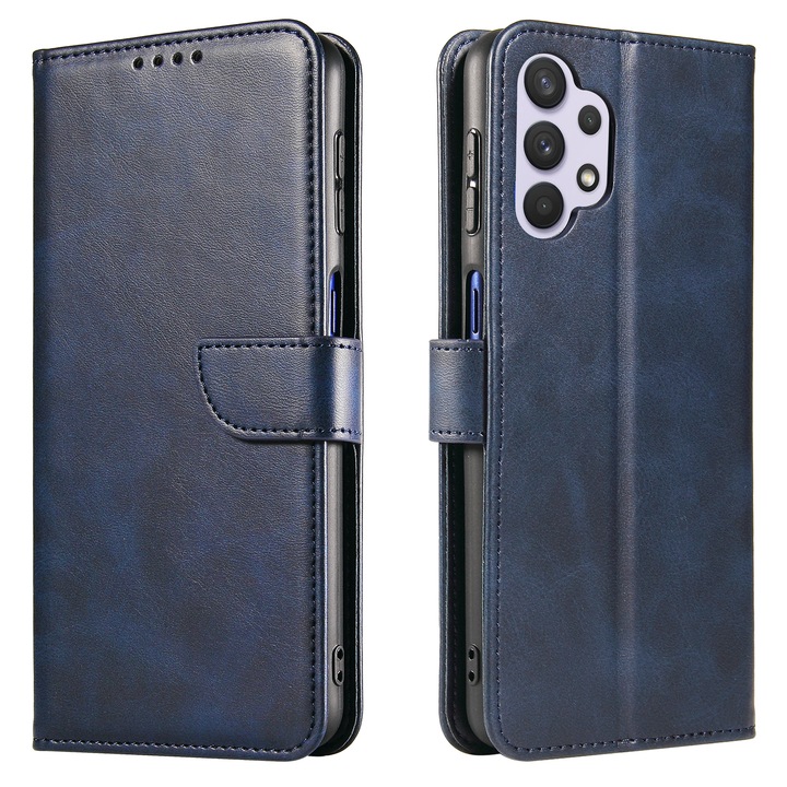 Bőr tok Samsung Galaxy A32 4G telefonhoz, mágneses záródás, kártyatartó, állvány, kék