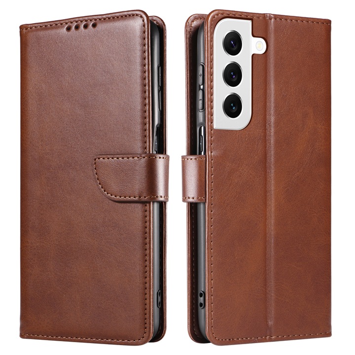 Bőr tok Samsung Galaxy S23 telefonhoz, mágneses záródás, kártyatartó, állvány, sötétbarna