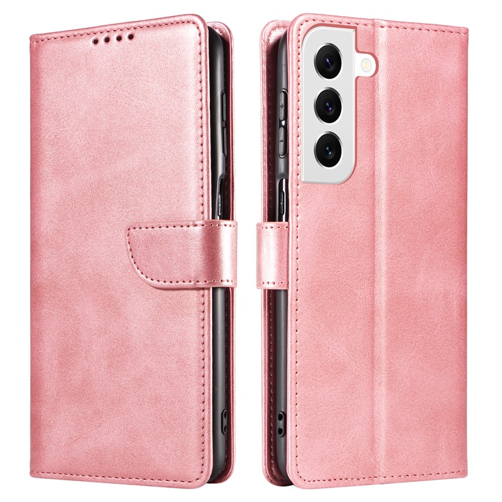 Samsung Galaxy S23 bőr tok, mágneses záródás, kártyatartó, állvány, rózsahamu