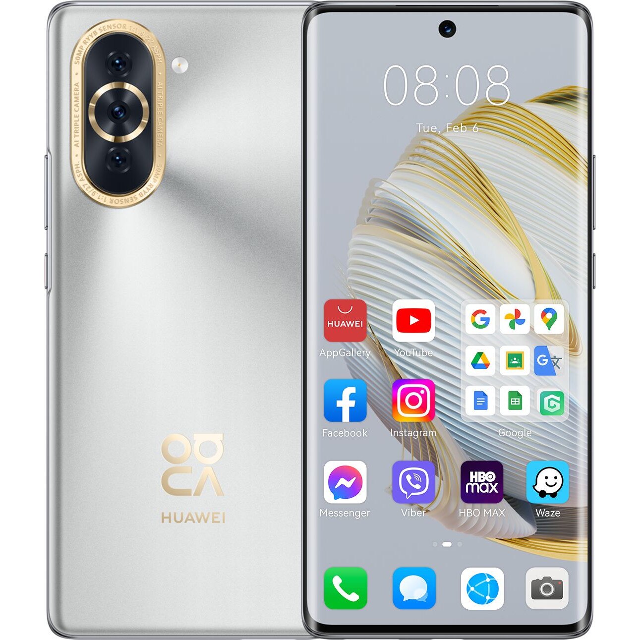 Смартфон HUAWEI nova 10, 8GB, 128GB, Starry Silvery + калъф HUAWEI ...