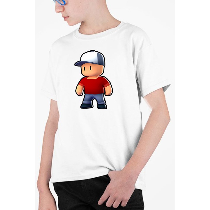 Tricou personalizat pentru copii cu imprimeu, Stumble Guy - Stumble Jack, Alb, 128-140 CM
