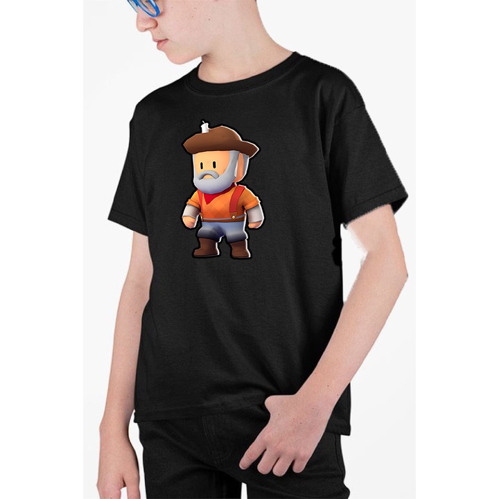 Tricou personalizat pentru copii cu imprimeu, Stumble Guy - Gold Digger, Negru, 140-152 CM