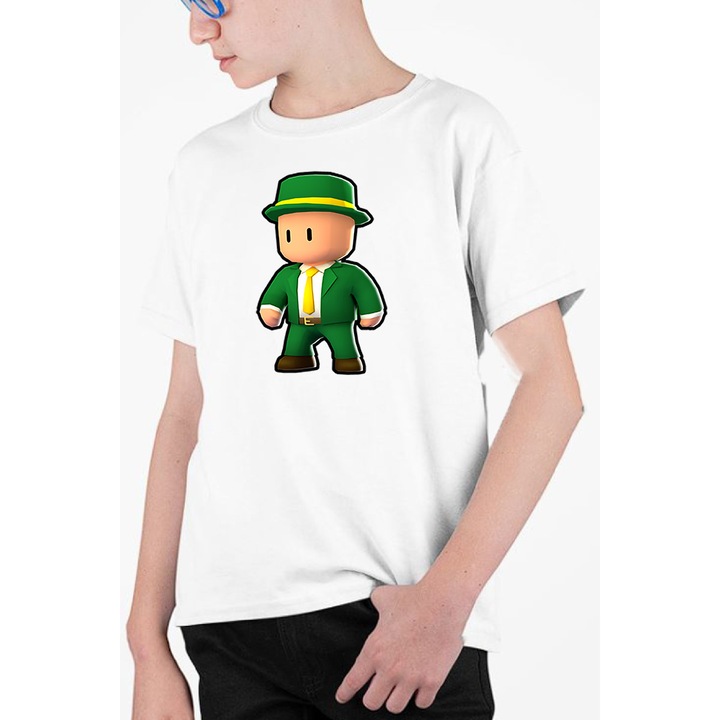 Tricou personalizat pentru copii cu imprimeu, Stumble Guy - Mr. Fabio, Alb, 128-140 CM