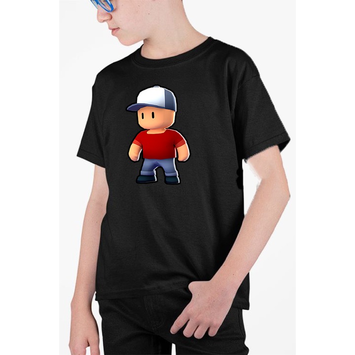 Tricou personalizat pentru copii cu imprimeu, Stumble Guy - Stumble Jack, Negru, 128-140 CM