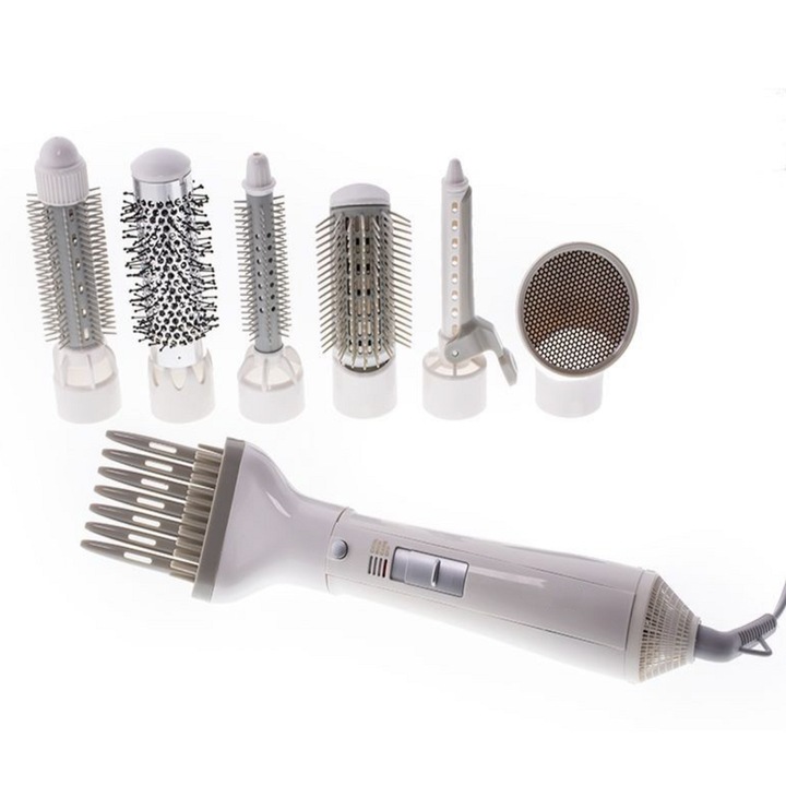 Perie pentru coafat parul, Blasko, 7 accesorii, 3 functii, putere 1000w