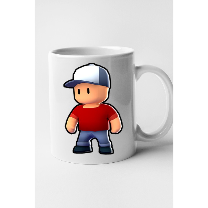 Cana personalizata cu imprimeu Stumble Guy - Stumble Jack, Ceramica, 330 ml, Maner si interior Alb