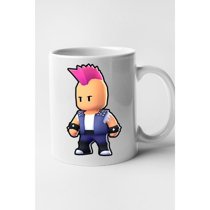 Cana personalizata cu imprimeu Stumble Guy - Punk Dude, Ceramica, 330 ml, Maner si interior Alb