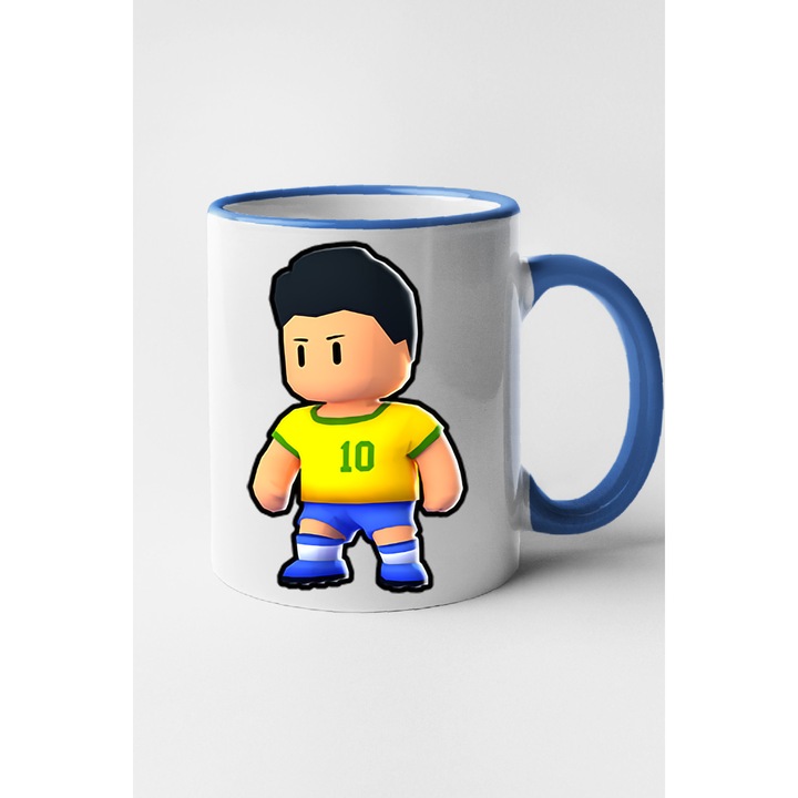 Cana personalizata cu imprimeu Stumble Guy - Roberto Carlose, Ceramica, 330 ml, Maner si interior Albastru