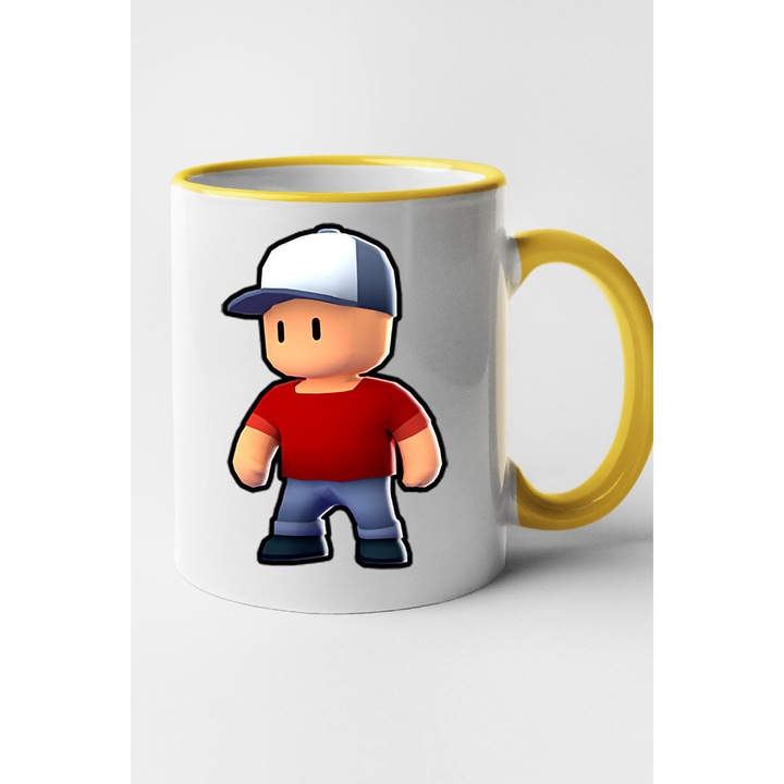 Cana personalizata cu imprimeu Stumble Guy - Stumble Jack, Ceramica, 330 ml, Maner si interior Galben