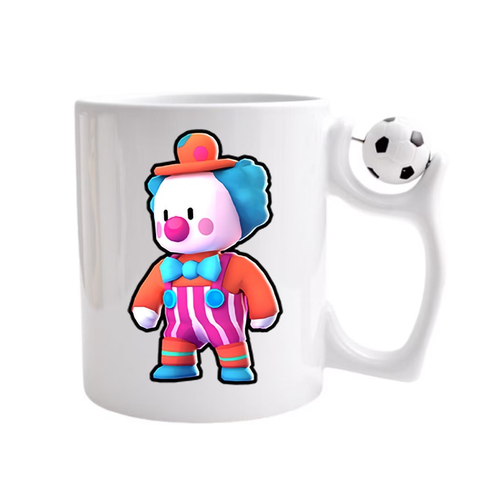 Cana personalizata cu imprimeu Stumble Guy - Clown Ronald, Ceramica, 330 ml, Maner minge fotbal