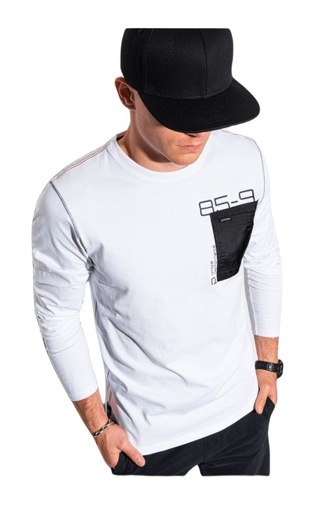 Ombre Clothing Férfi póló nyomtatással a hosszú ujj Madeleine fehér, Fehér, M