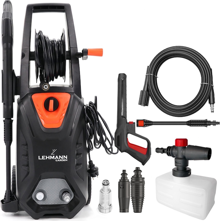 Aparat de spalat cu presiune, Lehmann Hudson Basic, Alimentare La retea, 1800 W, 145/220 bar, 450 l/h, Negru/Portocaliu, 6.5kg, 787x301x375 mm