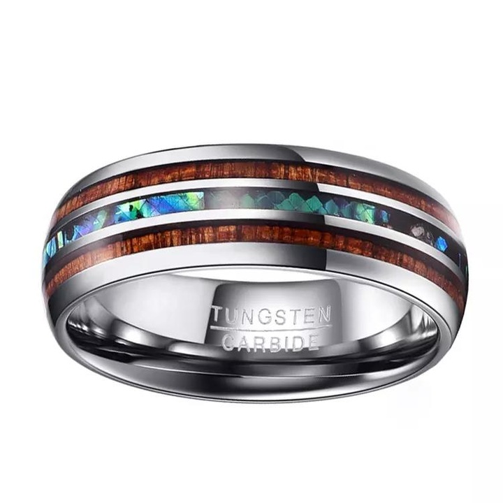 Inel inox cu insertie de Abalone si Lemn Hawaiian 18598