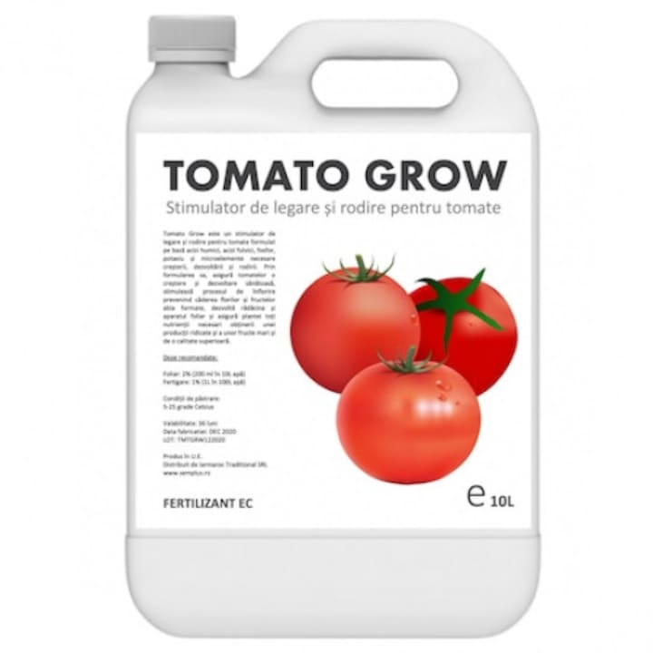 Stimulator de legare si rodire pentru tomate pe baza acizi humici, acizi fulvici, fosfor, potasiu si microelemente, Tomato Grow, 10 L