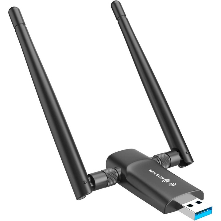 Adaptor Wireless EvoSmart™ P2 Pro, Dual-Band, 1300Mbps, WiFi Ethernet, USB 3.0, Retea 2.4G & 5G, Long Range, 2 Antene, Negru