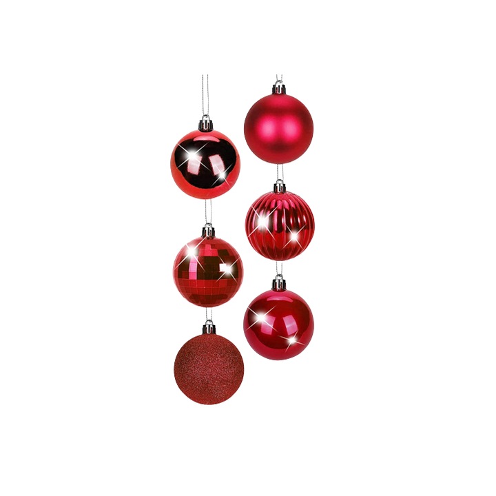 Set de 36 globuri pentru bradul de Craciun Blazor, plastic, rosu, 40 mm