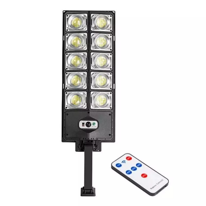 Lampa Solara Stradala W789A5 SIKS, Cu 10 Casete, Stalp Solar De Exterior, Control de la distanta, Senzor de Lumina si Senzor de Miscare, Cu Telecomanda, 60W