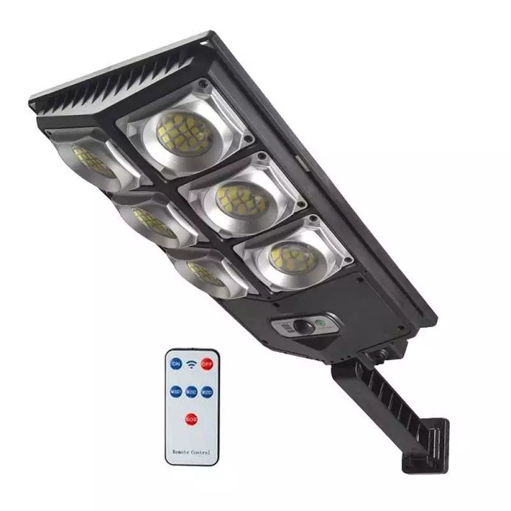 Lampa Solara Stradala W789A3 SIKS, Cu 6 Casete, Stalp Solar De Exterior, Control de la Distanta, Senzor de Lumina si Senzor de Miscare, Cu Telecomanda, 60W