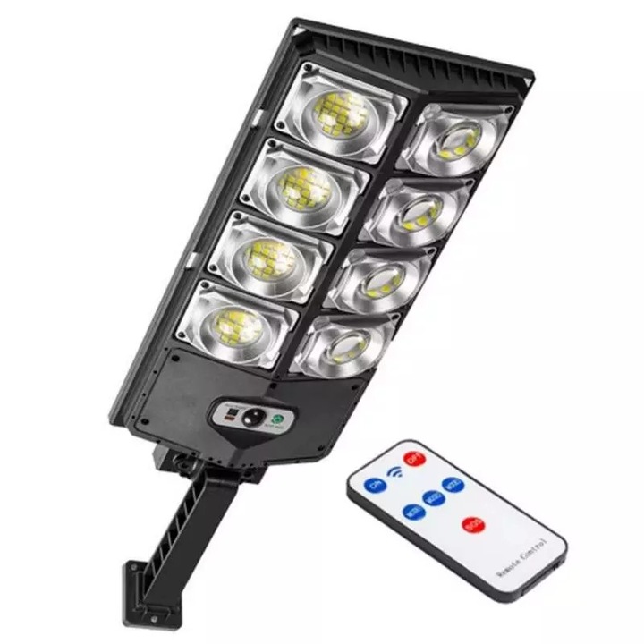 Lampa Solara Stradala W789A4 SIKS, Cu 8 Casete, Stalp Solar De Exterior, Control de la Distanta, Senzor de Lumina si Senzor de Miscare, Cu Telecomanda, 60W
