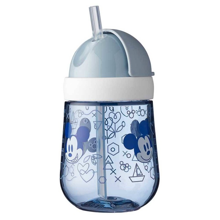 Cana cu pai, Mepal, Mio 300 ml, Mickey Mouse, 300 ml, Transparent/Albastru