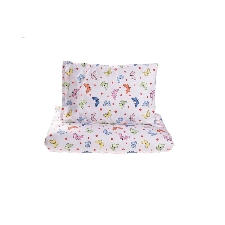 Lenjerie patut gradinita 5 piese 133x58cm, bumbac 100% model Fluturasi