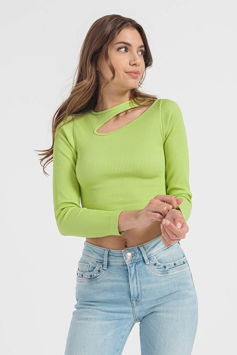 Only, Bluza crop cu decupaj, Verde deschis