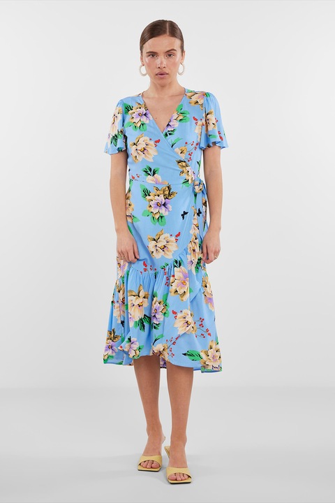 Y.A.S., Застъпена рокля с принт, Жълт/Светлосин, L