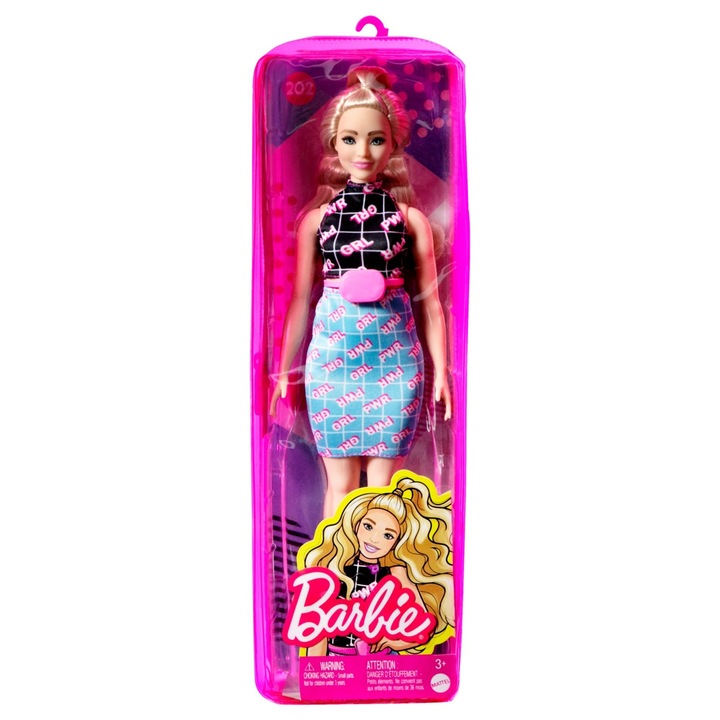 Papusa Barbie Fashionistas - Blonda, cu imprimeu PWR GRL