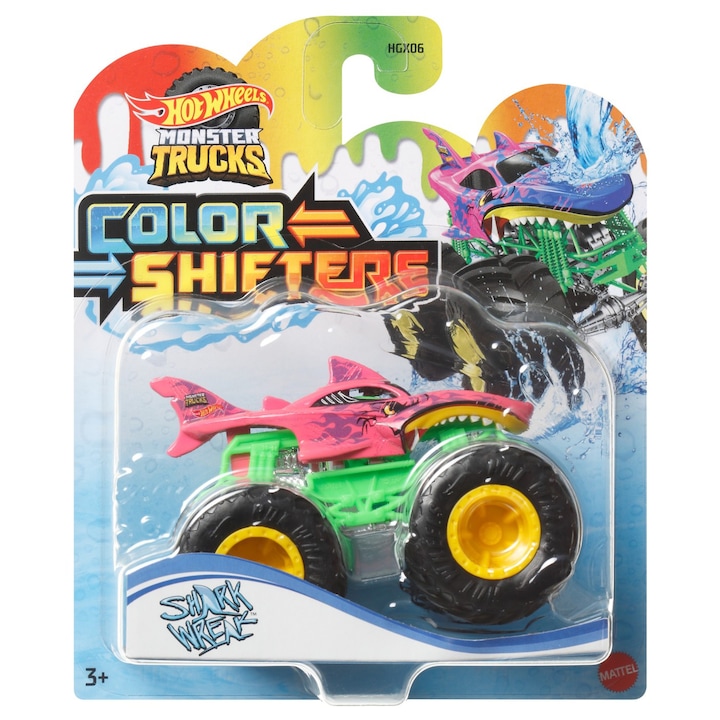 Masinuta Hot Wheels Monster Trucks - Color Shifters, Shark Wreak, 1:64