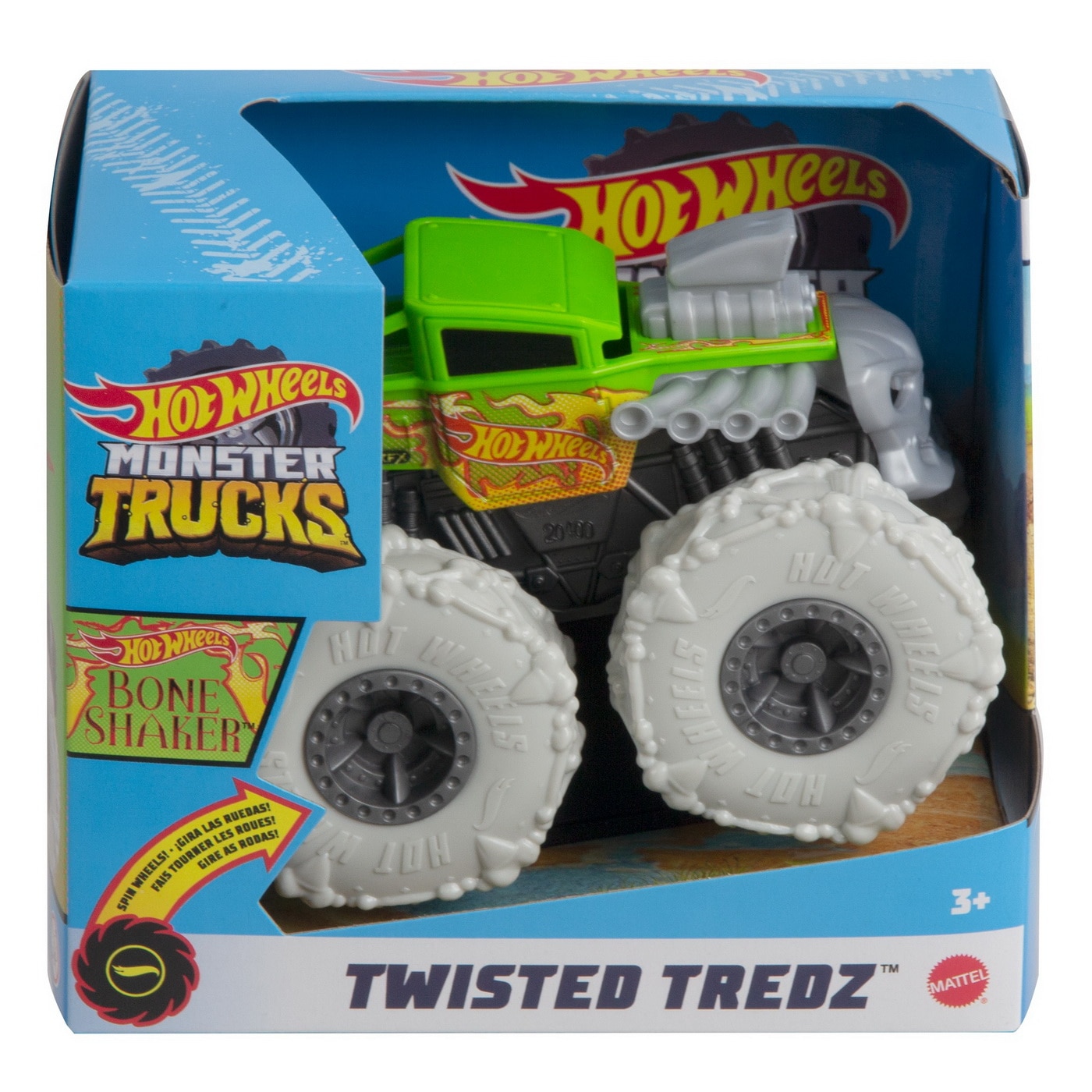 Masinuta Hot Wheels Monster Trucks - Twisted Treadz, Bone Shaker, 1:43