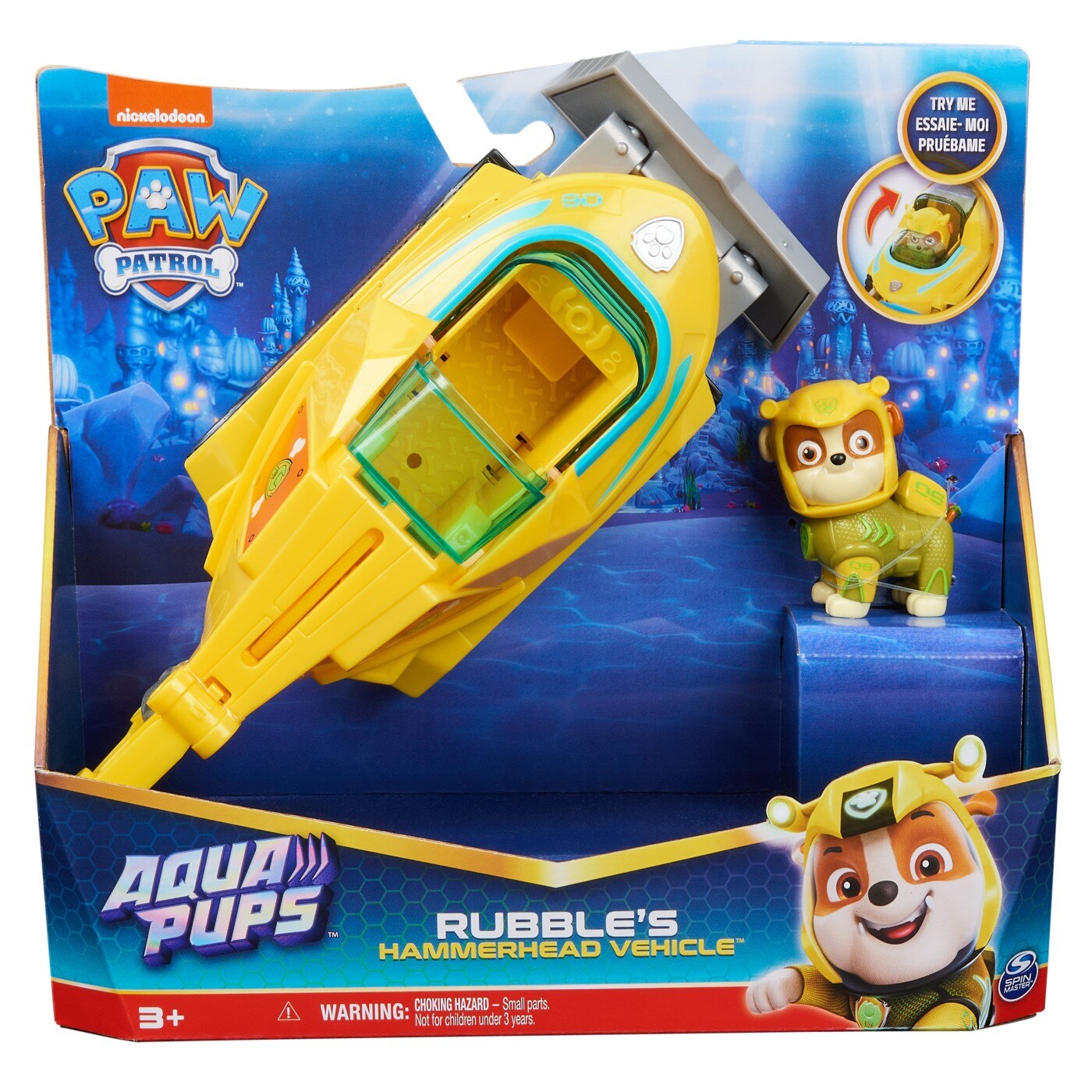 Set figurina cu vehicul Paw Patrol - Aqua Pups, Rubble cu vehicul rechin ciocan
