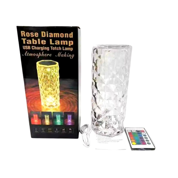 Lampa RGB Led Rose Crystal Touch, 16 culori, 2W 3500K