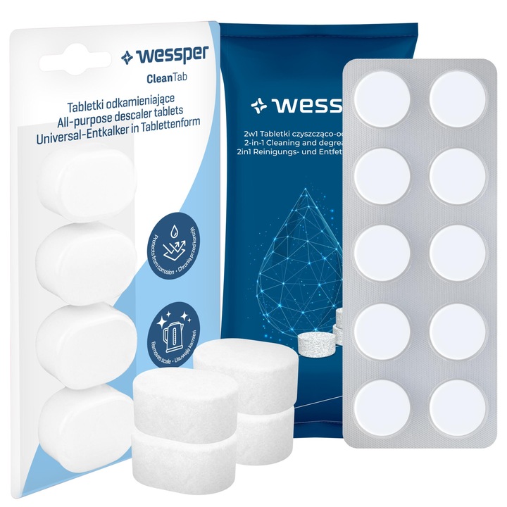 Set tablete espressor, Wessper, 10 x Tableta curatare, 4 x Tableta decalcifiere