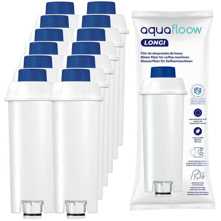 Set 12 filtre apa, Aquafloow, Compatibil cu Delonghi Magnifica S ECAM 21.117.SB, Alb
