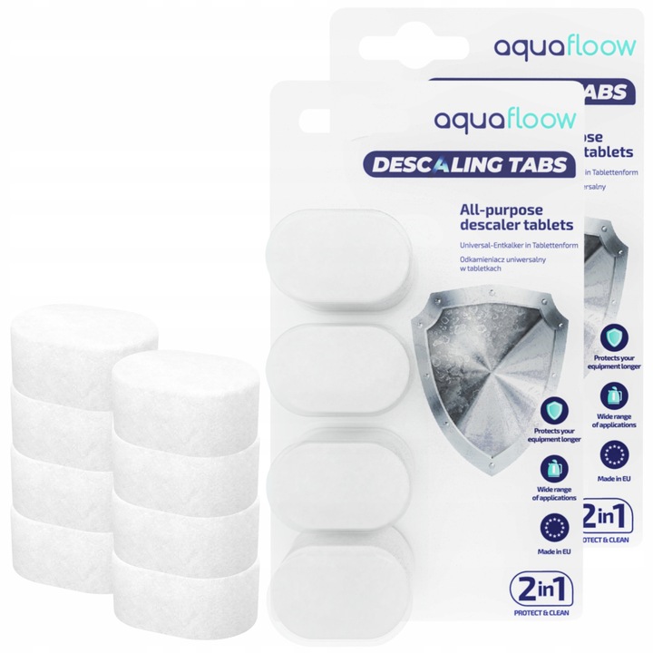 Set 8 tablete anticalcar, Aquafloow Descaling Tabs, pentru espressoare Bosch, Saeco, Krups, Delonghi