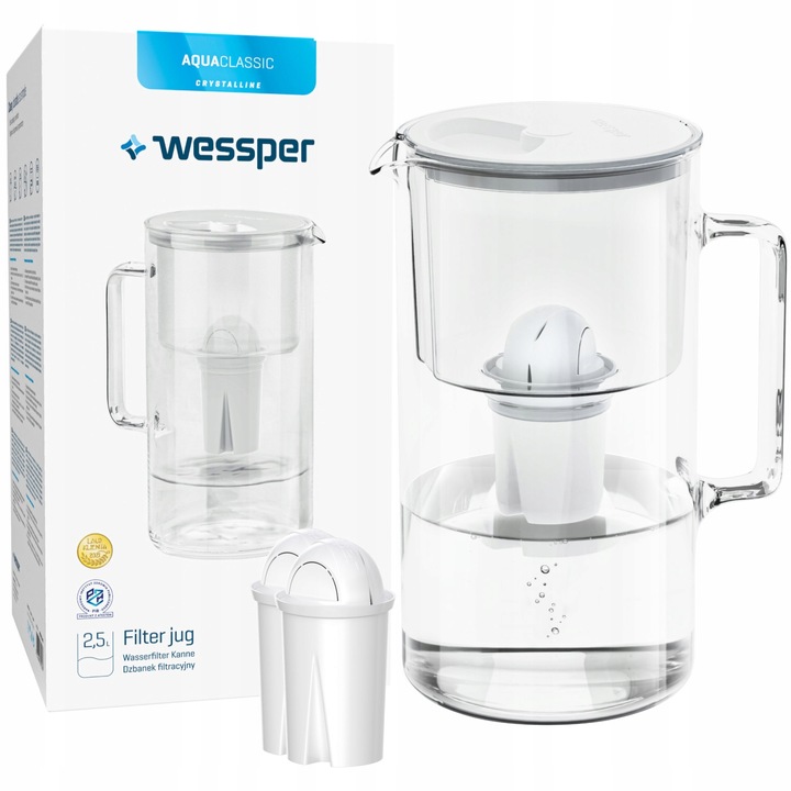 Комплект чаши за филтър за вода с 3 филтъра, Wessper, 2,5 л, прозрачни