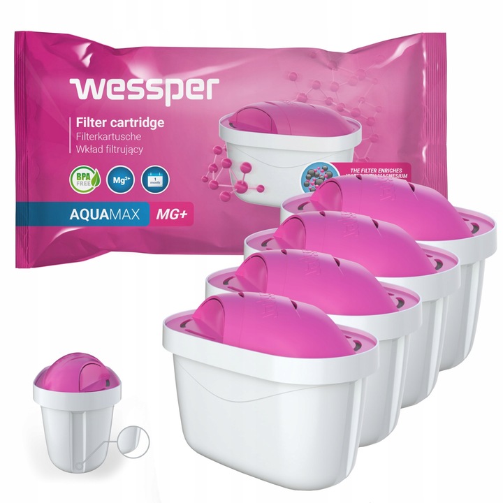 Set 4 filtre apa, Wessper, Compatibil cu Brita, Alb/Roz