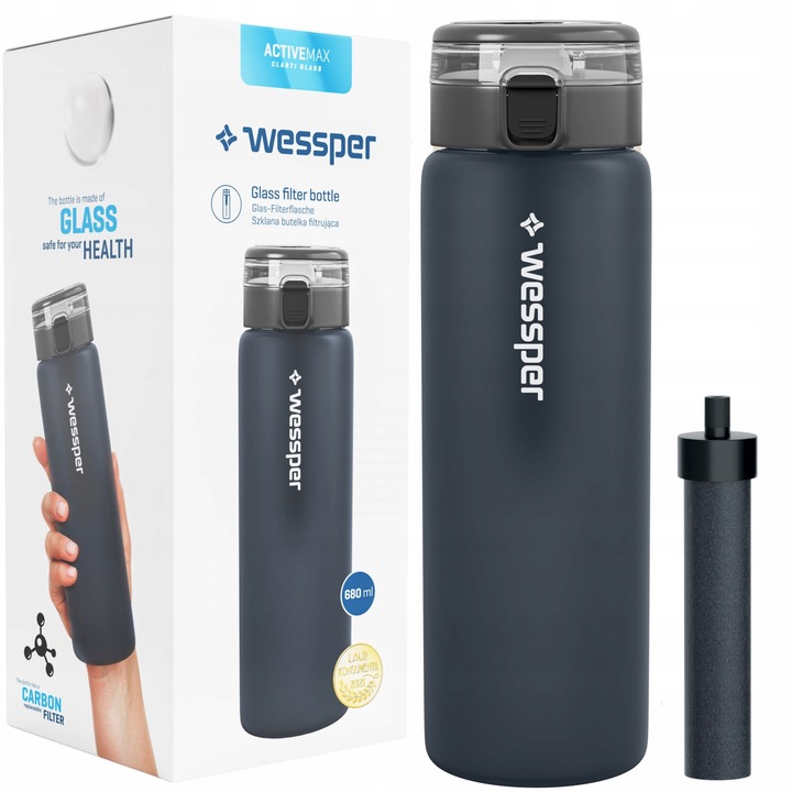 Спортна бутилка за вода с филтър, Wessper, 680 ml, черна