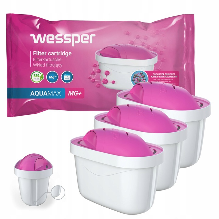 Set 3 filtre apa, Wessper, Compatibil cu Dafi/Brita, Alb/Roz
