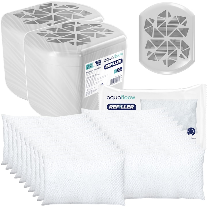 Absorbant de umiditate Wessper HUMIFILL, 400ml, ideal pentru baie, dulap, subsol, masina, timp de functionare 42 zile, dimensiuni 8x15x8cm