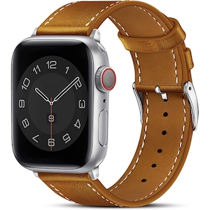 Curea Piele Naturala compatibila cu Apple Watch Ultra3/Ultra 2/Ultra/SE3/SE2/SE/11/10/9/8/7/6/5/4/3/2/1 - 42/44/45/46/49MM CASEY STUDIOS™, Elegant Premium, Usor de Montat, cusaturi Albe, Maro