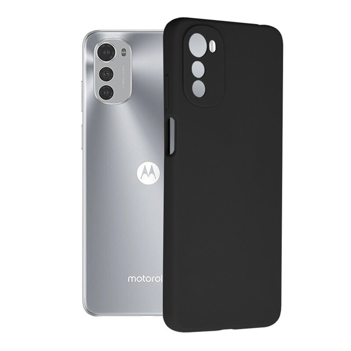 Защитен капак, кадифена вътрешност, съвместим с Motorola Moto E32 / E32S, FONIX BloomShield, силикон, повдигнати ръбове, тънък, черен