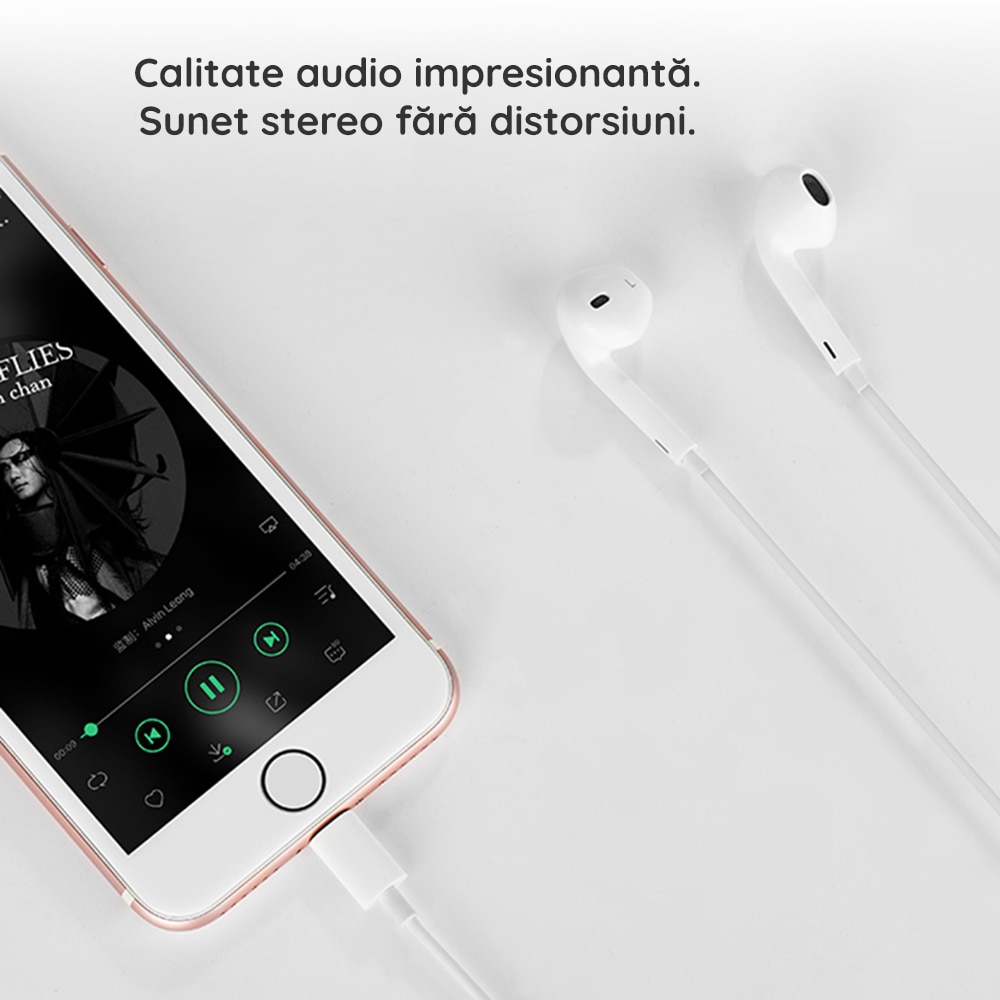 Casti audio in-ear cu conector compatibil Apple, lungime cablu 1.2 m, White