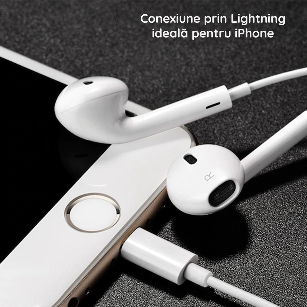 Casti audio in-ear cu conector compatibil Apple, lungime cablu 1.2 m, White