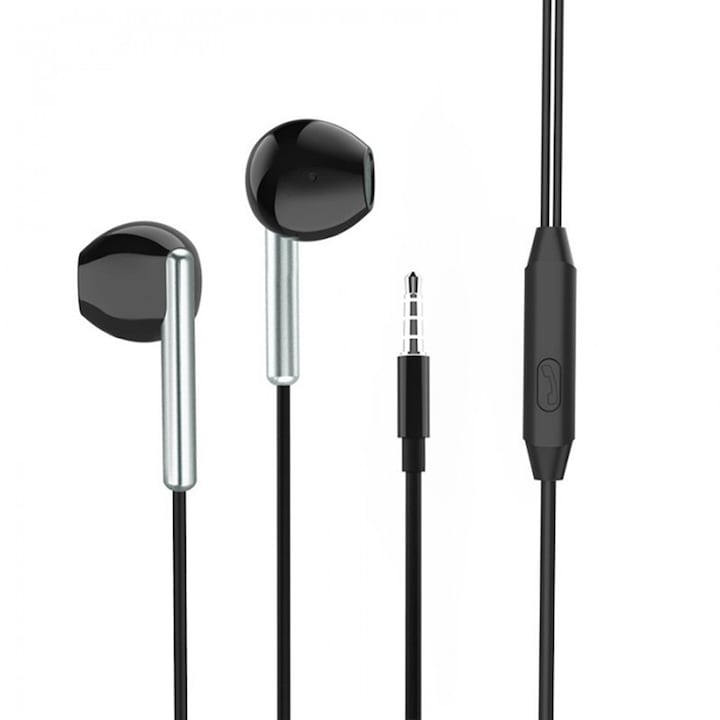Слушалки за поставяне в ушите за свободни ръце, жак 3,5 мм аудио конектор, HD микрофон, 1,2 м, черни, KOF-BBL7930