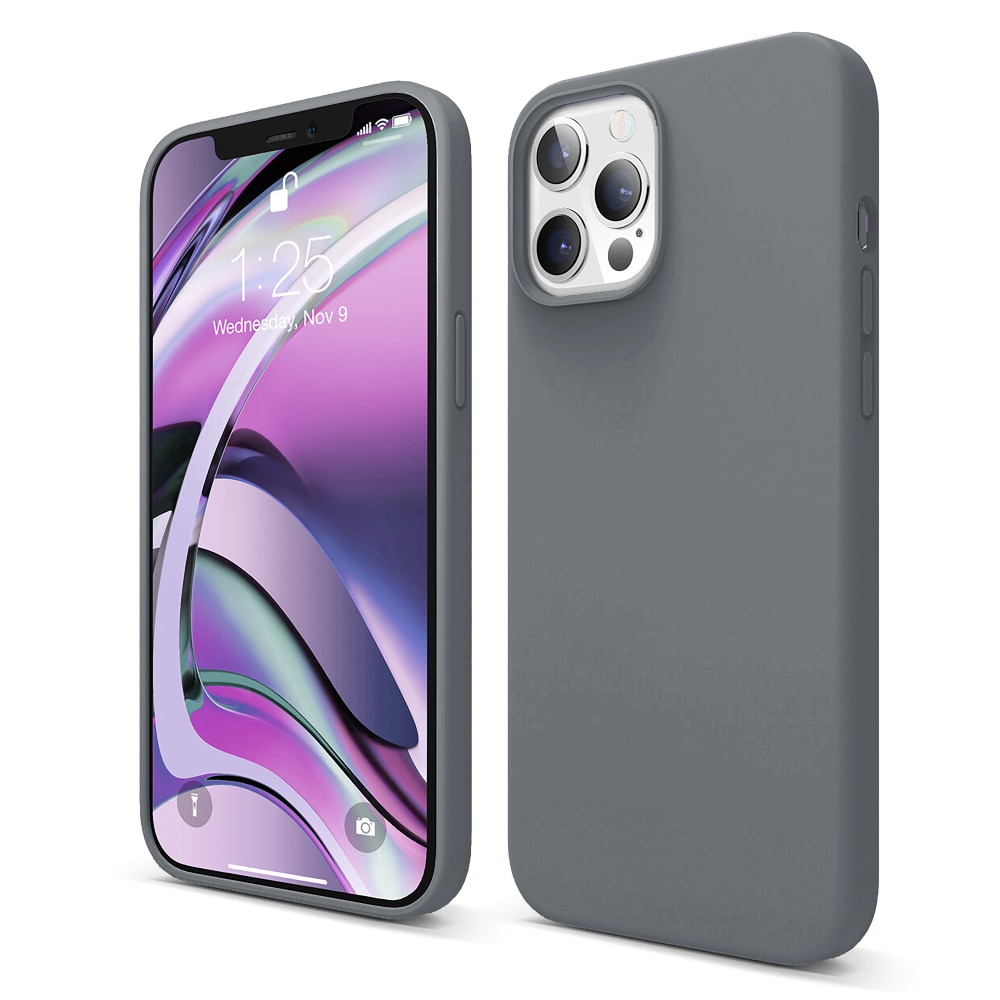 Husa CASEY STUDIOS™ compatibila cu iPhone 12 / 12 Pro, Soft Silicone Premium, Microfibra in Interior, Gri Inchis, de Protectie, Ultra Slim, pentru Incarcare Wireless, Margini Ridicate de Protectia Ecranului si a Camerelor
