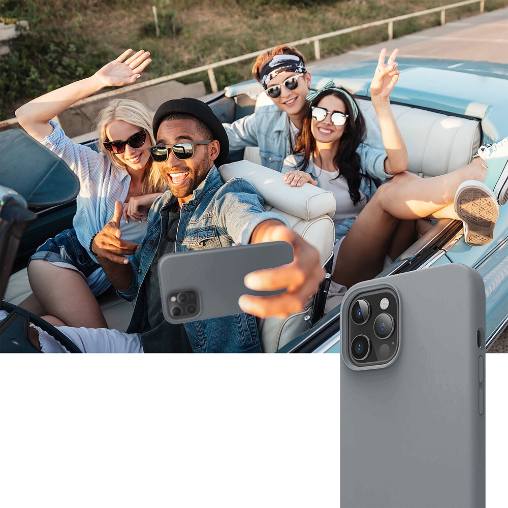 Husa CASEY STUDIOS™ compatibila cu iPhone 12 / 12 Pro, Soft Silicone Premium, Microfibra in Interior, Gri Inchis, de Protectie, Ultra Slim, pentru Incarcare Wireless, Margini Ridicate de Protectia Ecranului si a Camerelor
